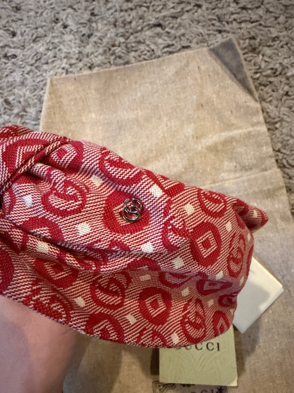 NWT Gucci Red Canvas GG Logo Knotted Headband - Picture 3 of 4